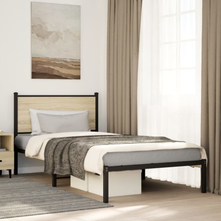 Cadre de lit en métal sans matelas chêne sonoma 100x190 cm 