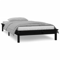 Cadre de lit à LED sans matelas noir 75x190 cm bois massif 