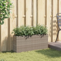 Jardinière avec 2 pots gris 90x20x40 cm résine tressée 