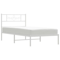 Cadre de lit métal sans matelas et tête de lit blanc 107x203 cm 