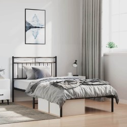 Cadre de lit métal sans matelas avec tête de lit noir 100x190cm 