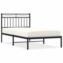 Cadre de lit métal sans matelas avec tête de lit noir 100x190cm 
