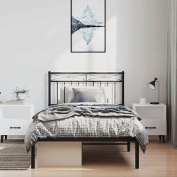 Cadre de lit métal sans matelas avec tête de lit noir 100x190cm 