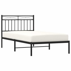 Cadre de lit métal sans matelas avec tête de lit noir 100x190cm 