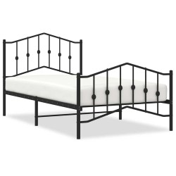 Cadre de lit métal sans matelas avec pied de lit noir 100x190cm 