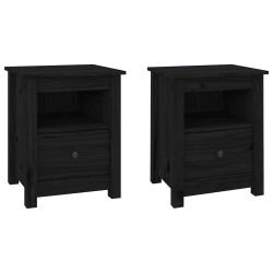 Tables de chevet 2 pcs Noir 40x35x49 cm Bois de pin massif 