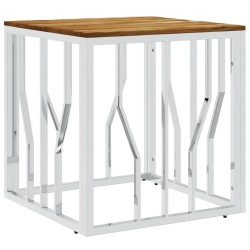 Table basse argenté acier inoxydable et bois massif d'acacia 