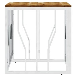 Table basse argenté acier inoxydable et bois massif d'acacia 