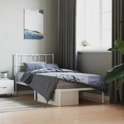Cadre de lit métal sans matelas et tête de lit blanc 107x203 cm 