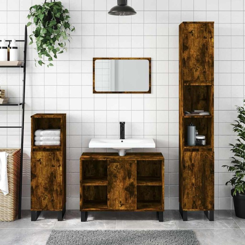 Armoire salle de bain chêne fumé 80x33x60cm bois d'ingénierie Armoire salle de bain chêne fumé 80x33x60cm bois d'ingénierie