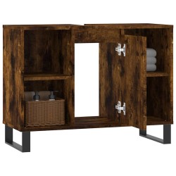 Armoire salle de bain chêne fumé 80x33x60cm bois d'ingénierie 
