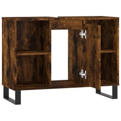 Armoire salle de bain chêne fumé 80x33x60cm bois d'ingénierie 