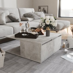 Table basse gris béton 80x80x31 cm bois d'ingénierie 