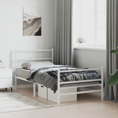Cadre de lit métal sans matelas et pied de lit blanc 107x203 cm 