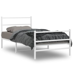 Cadre de lit métal sans matelas et pied de lit blanc 107x203 cm 