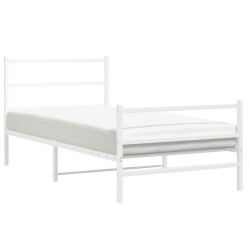 Cadre de lit métal sans matelas et pied de lit blanc 107x203 cm 