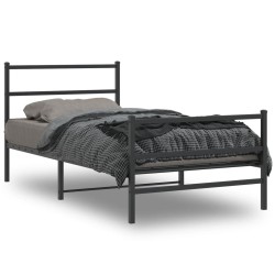 Cadre de lit métal sans matelas avec pied de lit noir 107x203cm 