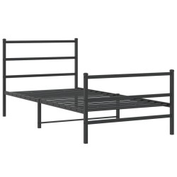 Cadre de lit métal sans matelas avec pied de lit noir 107x203cm 