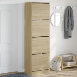 Armoire à chaussures 4 tiroirs rabattables chêne 60x42x204 cm 
