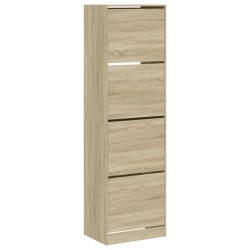 Armoire à chaussures 4 tiroirs rabattables chêne 60x42x204 cm 