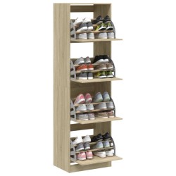 Armoire à chaussures 4 tiroirs rabattables chêne 60x42x204 cm 