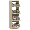 Armoire à chaussures 4 tiroirs rabattables chêne 60x42x204 cm 