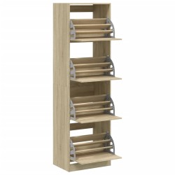 Armoire à chaussures 4 tiroirs rabattables chêne 60x42x204 cm 