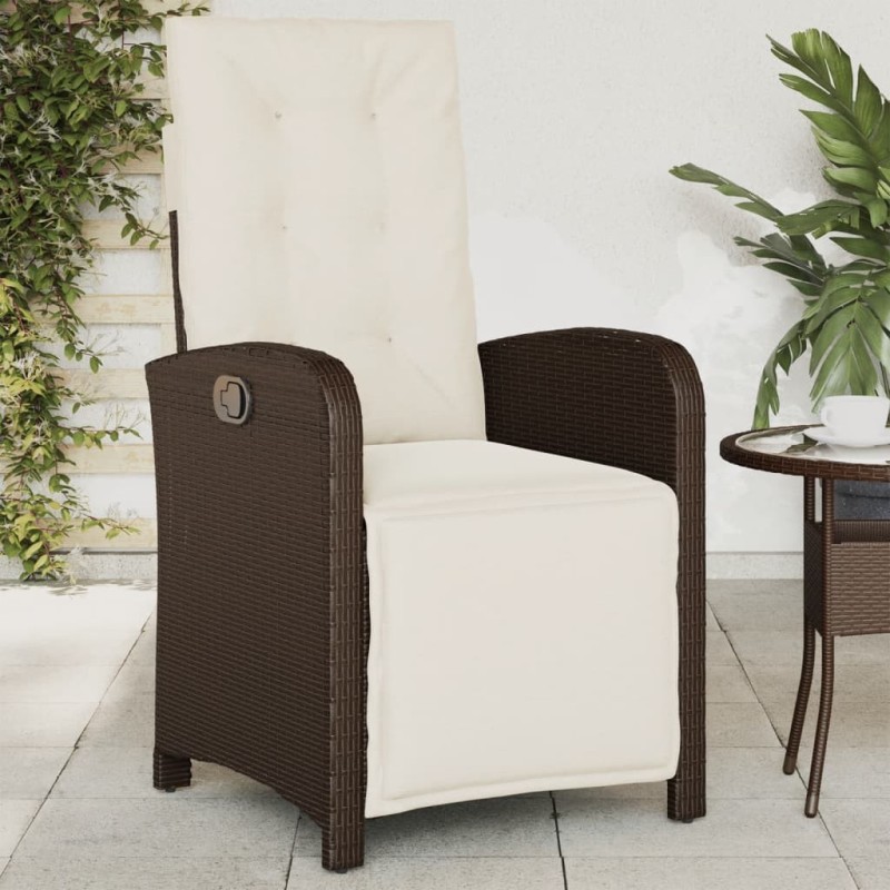 Chaise inclinable de jardin repose-pied marron résine tressée 