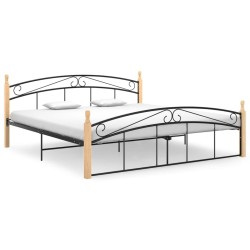 Cadre de lit sans matelas noir métal bois chêne 180x200 cm 