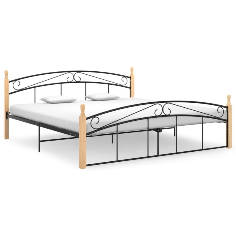 Cadre de lit sans matelas noir métal bois chêne 180x200 cm Cadre de lit sans matelas noir métal bois chêne 180x200 cm