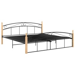 Cadre de lit sans matelas noir métal bois chêne 180x200 cm 