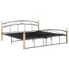 Cadre de lit sans matelas noir métal bois chêne 180x200 cm 