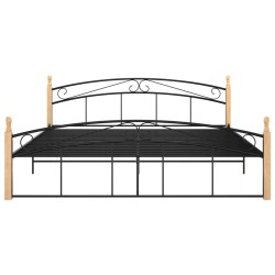 Cadre de lit sans matelas noir métal bois chêne 180x200 cm 