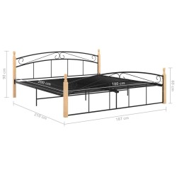Cadre de lit sans matelas noir métal bois chêne 180x200 cm 