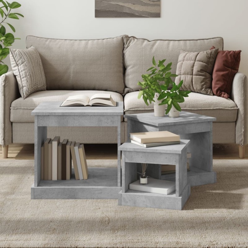 Tables basses 3 pcs gris béton bois d'ingénierie 