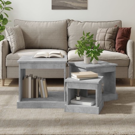 Tables basses 3 pcs gris béton bois d'ingénierie 