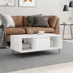 Table basse Blanc brillant 90x50x36,5 cm Bois d'ingénierie 