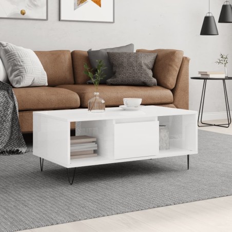 Table basse Blanc brillant 90x50x36,5 cm Bois d'ingénierie 