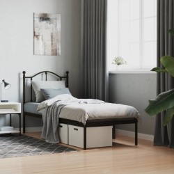 Cadre de lit métal sans matelas avec tête de lit noir 75x190 cm 
