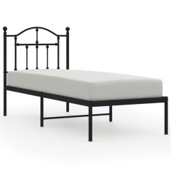 Cadre de lit métal sans matelas avec tête de lit noir 75x190 cm 