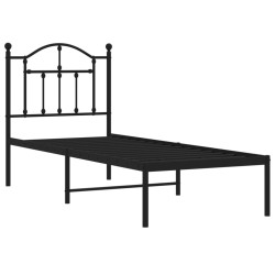 Cadre de lit métal sans matelas avec tête de lit noir 75x190 cm 
