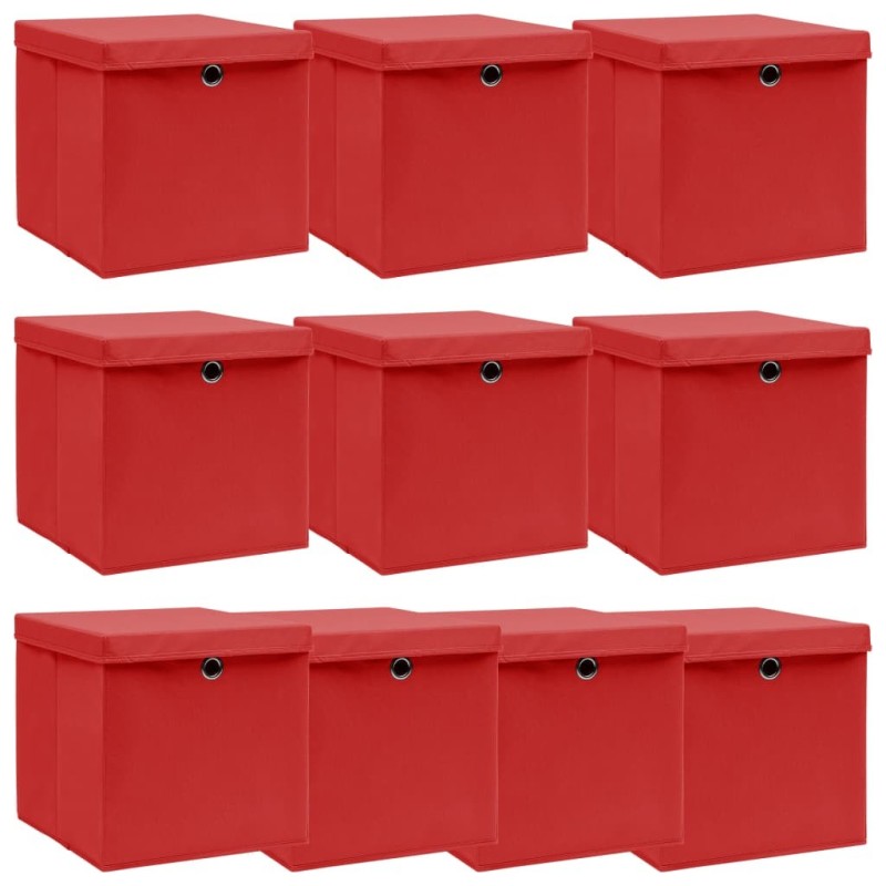 Boîtes de rangement et couvercles 10 pcs Rouge 32x32x32cm Tissu Boîtes de rangement et couvercles 10 pcs Rouge 32x32x32cm Tissu