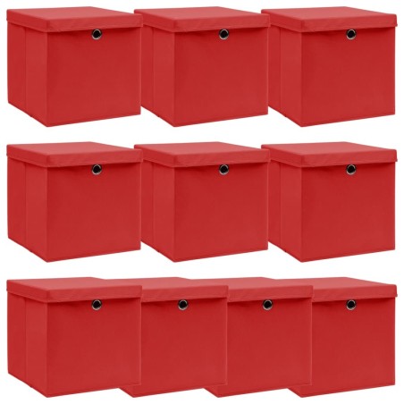Boîtes de rangement et couvercles 10 pcs Rouge 32x32x32cm Tissu 
