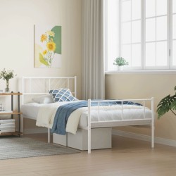Cadre de lit métal sans matelas avec pied de lit blanc 80x200cm 