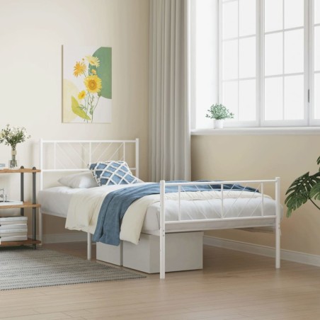 Cadre de lit métal sans matelas avec pied de lit blanc 80x200cm 