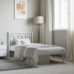 Cadre de lit métal sans matelas avec tête de lit blanc 90x190cm 