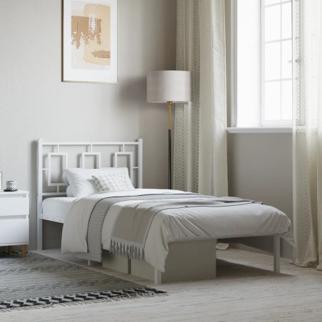 Cadre de lit métal sans matelas avec tête de lit blanc 90x190cm 