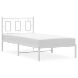 Cadre de lit métal sans matelas avec tête de lit blanc 90x190cm 