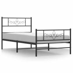 Cadre de lit métal sans matelas avec pied de lit noir 100x190cm 