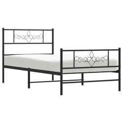 Cadre de lit métal sans matelas avec pied de lit noir 100x190cm 